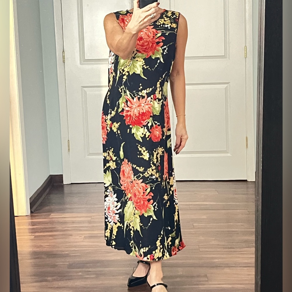 Talbots 100% silk floral long dress size 10 Petite